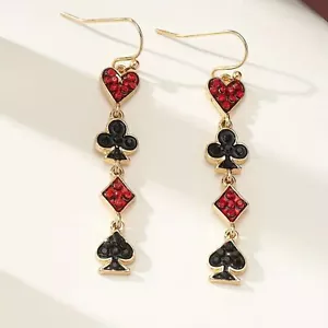 Heart & Spade, Playing Card Suit Harley Quinn Dangle Rhinestone Earrings - Picture 1 of 6