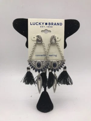 Pendientes araña borla piedra reversible tono plateado Lucky Brans $39 Lc220 Foto 1 de 4