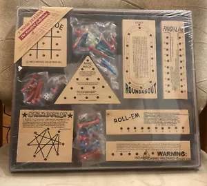 Vintage 2004 Wooden Brain Teasers -7 Wooden Puzzle Games Pegs and Dice - Picture 1 of 2