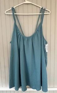 NWT Old Navy Tank Top Blouse Textured Stretchy Tie In The Back Teal- XL Tall - Picture 1 of 5