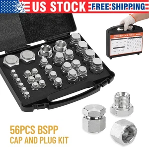 56 PCS BSPP Hydraulic Cap and Plug Kit with Precision Threading Galvanized Steel - Picture 1 of 12