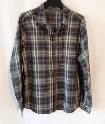 Camisa Free Country M Gris A Cuadros Manga Larga Con Botones Ventilada Espalda Informal Foto 1 de 4