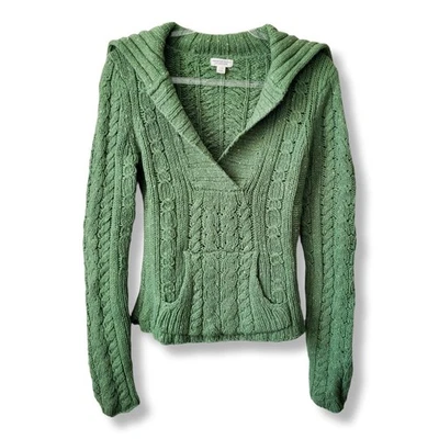 AEO Y2K Women Chunky Green Wool Sweater M Fisherman Preppy Twee Retro Vintage  - Image 1 of 4