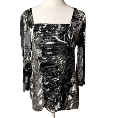 Blusa Dressbarn Talla Mediana Top Mangas 3/4 Terciopelo Material Burnout Elástico Foto 1 de 4