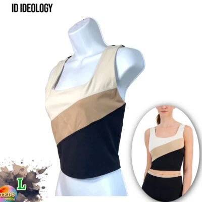 Camiseta sin mangas negra profunda ID Ideology para mujer talla L color block nueva sin etiquetas Foto 1 de 4