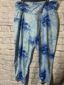 💙Earth Yoga Tie Dye High Waist Capri Leggings Women’s Blue 2X Side Pockets #602 - Picture 1 of 8