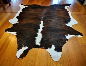 A White Framed Exotic Brindled Tri Coloured Cowhide Rug - Perfect Country Style - Picture 1 of 9