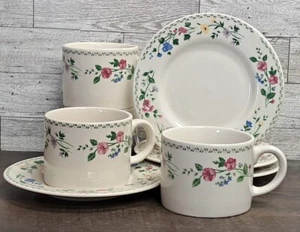 Farberware Stoneware Floral English Garden #4241 Set of 4 Coffee Cups, Saucers - Picture 1 of 24