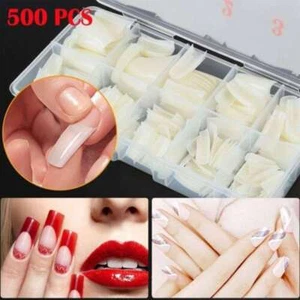 500PCS Set Coffin Nail Tips Long Square French Fake False Nail Natural Color DIY - Picture 1 of 8