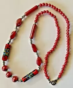 Vintage Japan Necklace Art Glass Beads Red Foil - Picture 1 of 6