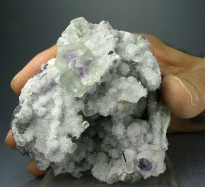 LARGE CLEAR GREEN PURPLE FLUORITE CRYSTALS w GEM CALCITE, QUARTZ, FUJIAN, CHINA - Picture 1 of 3