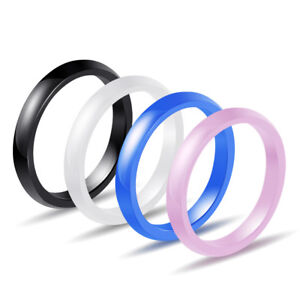 3mm Blue/White/Black/Pink Ceramic Wedding Band Women's Engagement Ring Size 6-9