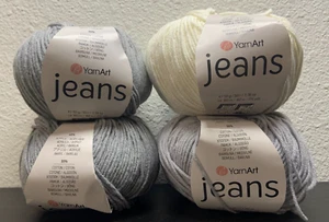 (Lot of 4) YarnArt Jeans Cotton Acrylic Yarn, 46 Gray, 03 Cream, 80 Gray - Picture 1 of 6