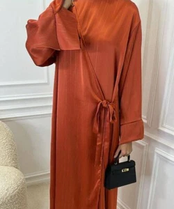 Muslim Women Long Dress Abaya Kaftan Satin Dubai Maxi Robe Evening Party Gown - Picture 1 of 40