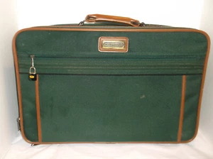 EQUIPAJE SAMSONITE VINTAGE Tela Verde Oscuro Cuero Tostado Llevar 19.5 X13.5X6.25 - Imagen 1 de 10