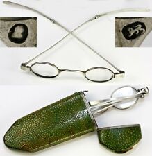 Antique Georgian English Sterling Silver Spectacles in Fine Shagreen Case, Etui