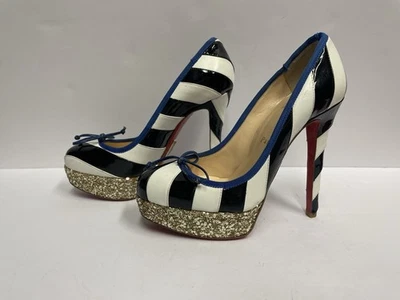 Christian Louboutin Foraine 140 Pumps Heels Zebra Black White Gold 35.5/5 $900 - Image 1 of 4