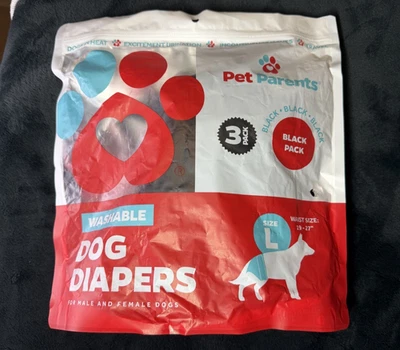 Pañales lavables para perros Pet Parents 2 paquetes L 16 - 27" cintura negros Foto 1 de 4
