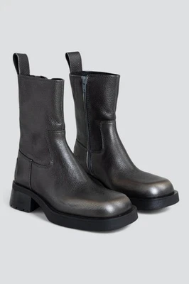 Miista Yolanda 拉丝银色踝靴 EU 39 US 8.5 牛皮葡萄牙 — 第 1/4 张图片