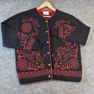 Vintage Pendleton Sweater 1X 100% Virgin Wool Black Red Metal Buttons USA - Picture 1 of 9