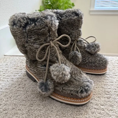 Sam Edelman Blanche Faux Fur Pom Pom Winter Snow Boots Women 6.5 36.5 LEATHER - Image 1 of 4