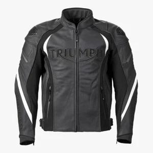 MotorBiker Black White Racing Cowhides Riding Motorcycles Leather Jacket - Bild 1 von 4