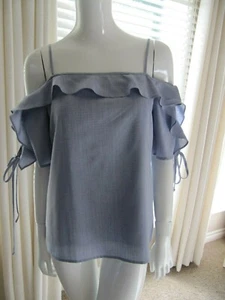 WAYF Light Blue Off The Shoulder Top Size Small Ruffled Statement Sleeves NWOT - Picture 1 of 5