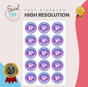 UNICORN 2" EDIBLE PERSONALISED ROUND CUP CAKE TOPPERS DECORATION - Picture 1 of 1