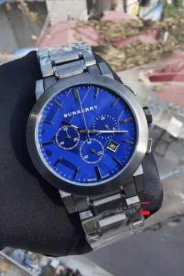 BURBERRY MENS WATCH STAINLESS STEEL GREY STRAP WITH BLUE DIAL BU9365 GENUINE NEW - Image 1 of 4