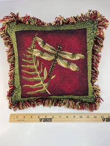 Gobelin Kissen Blumen Schmetterling & Libelle Wende Fransen 12”x12” schön - Bild 1 von 2