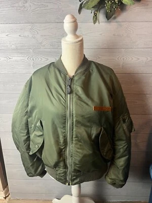 Authentic AVIREX REVERSIBLE Orange Green Bomber Jacket Coat Outwear USA Size L - Image 1 of 4
