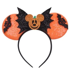 Mouse Ear Headband Hairbands Ears with Orange Cat Ear Bow, Pumpkin and Bat Decor - Picture 1 of 5