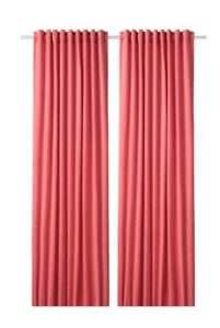 IKEA SANELA VELVET ROOM DARKENING CURTAINS 1 PAIR, 2 PANELS REDISH PINK COLOR - Picture 1 of 8