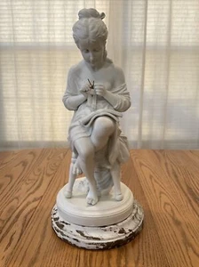 ANTIQUE SCHEIBE ALSBACH KISTER PARIAN BISQUE PORCELAIN “YOUNG GIRL KNITTING” - Picture 1 of 16
