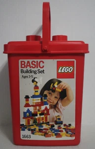 Vintage 1989 rot Lego Stein Eimer Aufbewahrung Eimer Behälter mit Deckel Griff - Bild 1 von 22