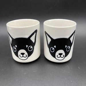 2 Set Japanese Yunomi Tea Cup 3"H Porcelain Chihuahua Dogs B&W Made in Japan - Picture 1 of 5