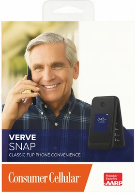 Consumer Cellular Verve Snap Flip Phone 8GB 4G LTE Black - New Sealed in Box