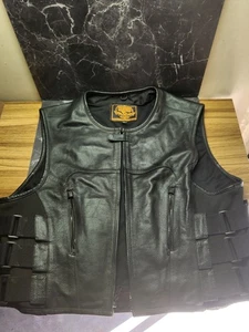 Milwaukee Gilet Pelle Nero Uomo Tg 4x CCW Tasche Pistola Zip Snap - Foto 1 di 9