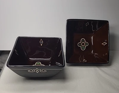 2 cuencos cuadrados de sopa/cereal/chile The CELLAR Reactive Medallion de 6" de gres Foto 1 de 4