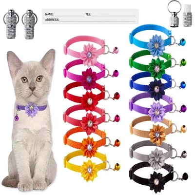 13 Pcs Adjustable Cat Breakaway Collar With Bell Nylon For Kitten Small Dog - Image 1 of 4