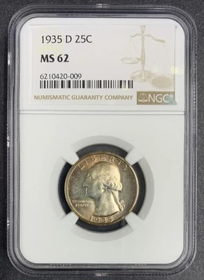 1935-D Washington Quarter, MS62 NGC (10061) - Image 1 of 3