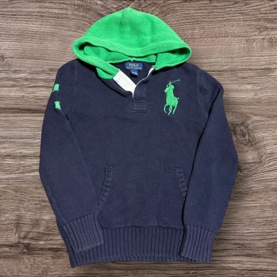 Polo Ralph Lauren Hoodie Youth M Big Pony ColorBlock Pullover Embroidered - Image 1 of 4