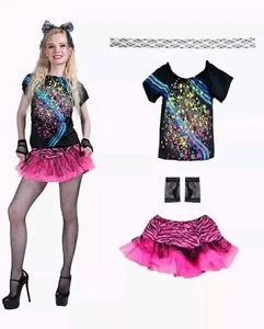 Eraspooky Women 80's Girl Halloween Costume Dress Headwrap Glovelettes Size M - Picture 1 of 6