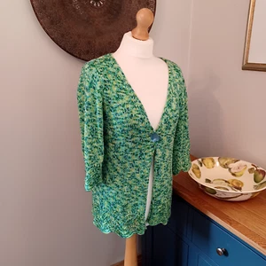 Per Una Made in Italy Green Fleck Cardigan Scalloped Edge M Shell Button Knit - Picture 1 of 14