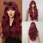 Long Wavy Wigs Wine Red Hair Cosplay Wig with Bangs for Black Women Party Afro