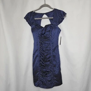 Vintage GUESS dress sz 2 blue white polka dot fitted ruched satin Padded bra top - Picture 1 of 22
