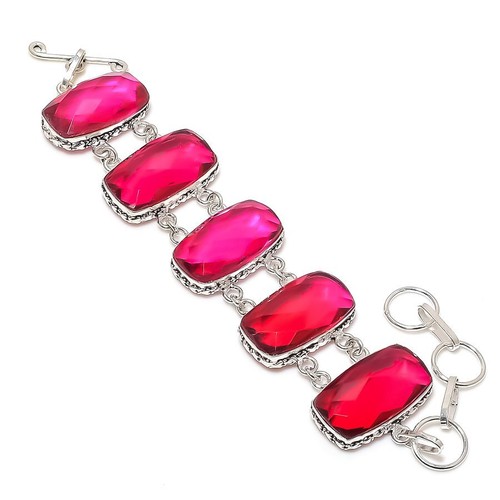 VALENTINO Bracciale Mozambico Granato Gemma Argento Sterling 925 7 8" q383