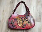 Leather Hand Painted Purse Anuschka Artist Signed Boho Chic Floral Paisley Hippy