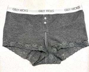 NWT New Gilly Hicks Abercrombie Cotton Lace Boyshort Gray Logo Underwear Size S - Picture 1 of 4