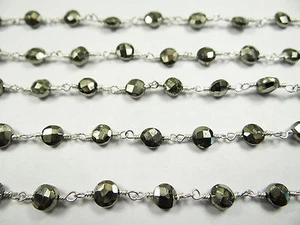 CADENA DE ESLABONES CHAPADOS EN PLATA DE PIEDRA GEMA PIRITA DE 5 MM 4 - Imagen 1 de 1